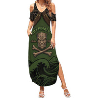 Personalised Hawaii Tiki Pirates Summer Maxi Dress Kakau Pattern Polynesian Style