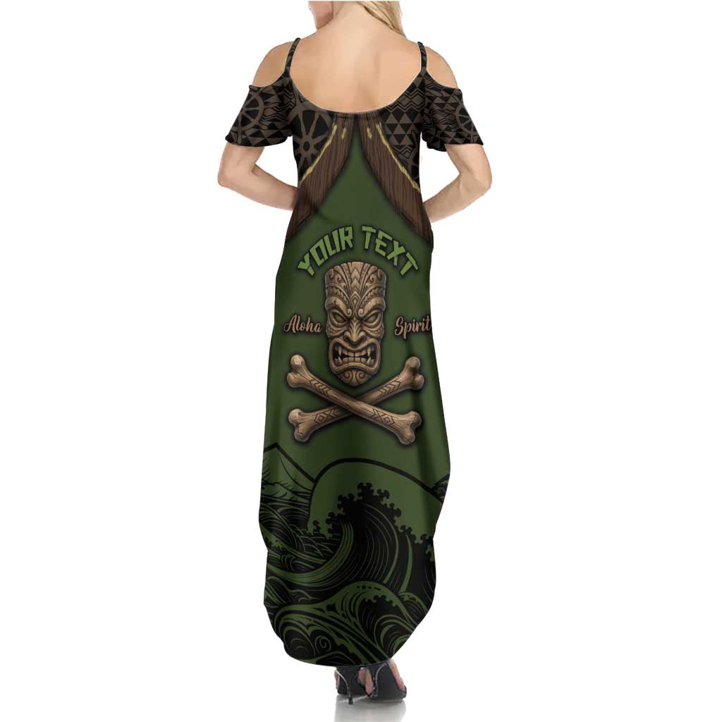 Personalised Hawaii Tiki Pirates Summer Maxi Dress Kakau Pattern Polynesian Style
