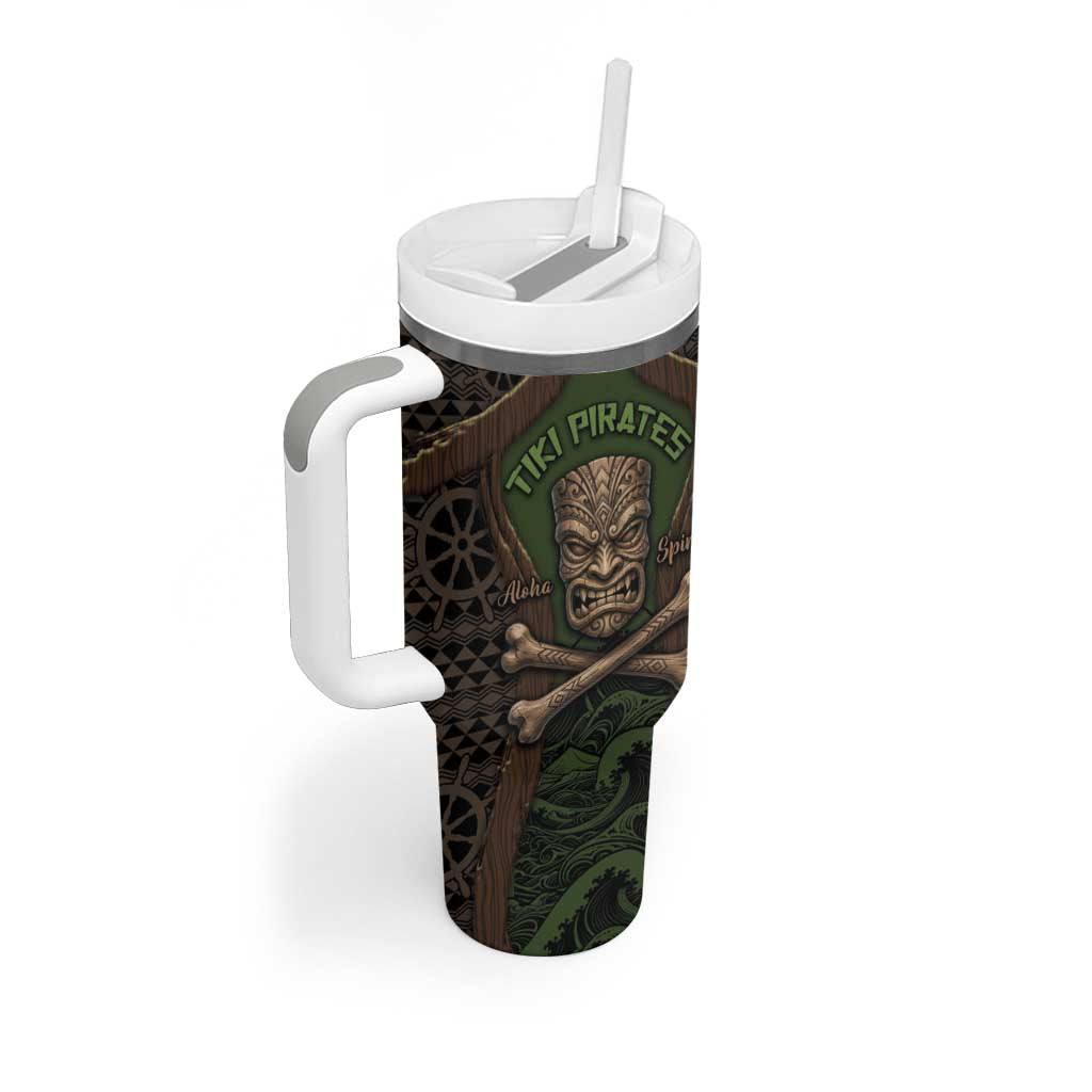 Personalised Hawaii Tiki Pirates Tumbler With Handle Kakau Pattern Polynesian Style