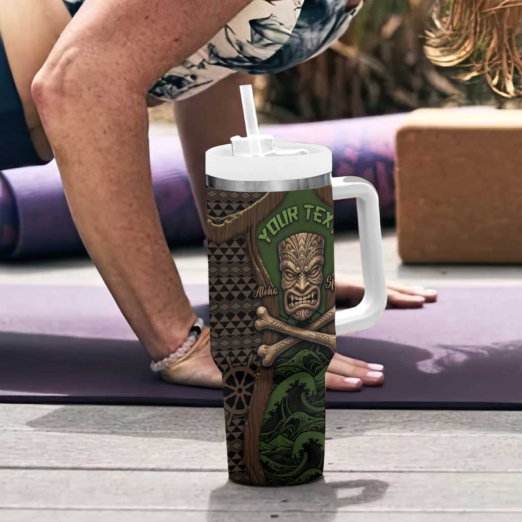 Personalised Hawaii Tiki Pirates Tumbler With Handle Kakau Pattern Polynesian Style