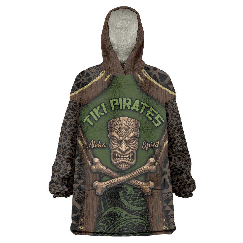 Personalised Hawaii Tiki Pirates Wearable Blanket Hoodie Kakau Pattern Polynesian Style