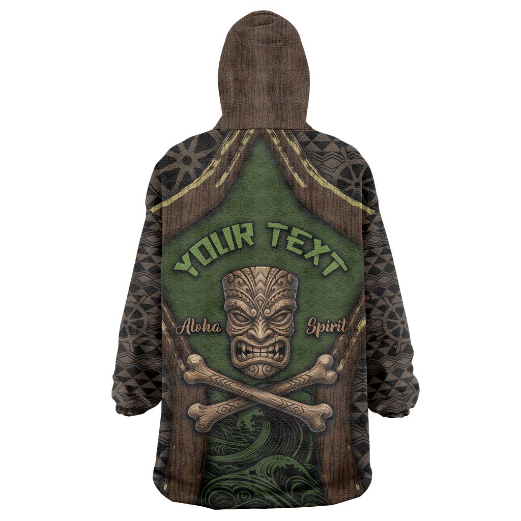 Personalised Hawaii Tiki Pirates Wearable Blanket Hoodie Kakau Pattern Polynesian Style
