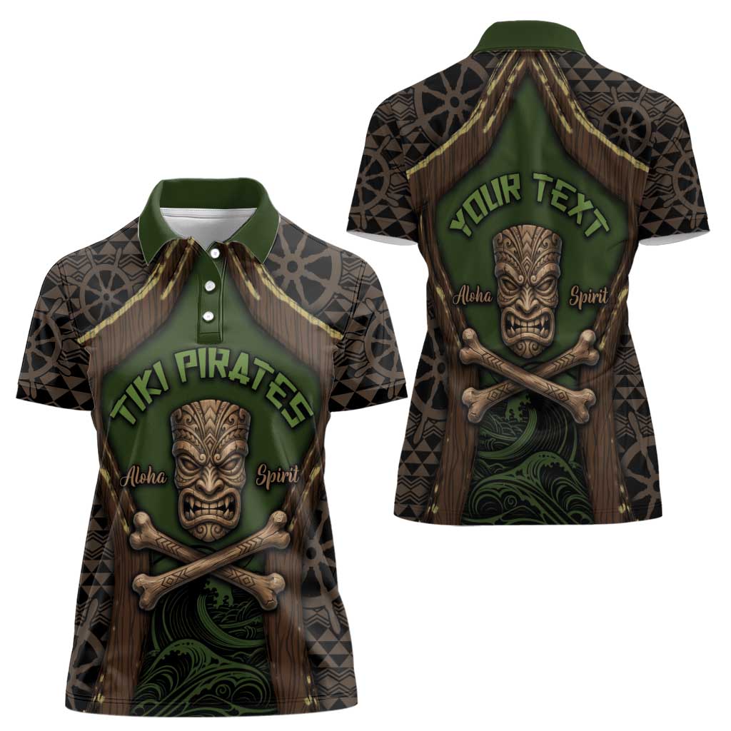 Personalised Hawaii Tiki Pirates Women Polo Shirt Kakau Pattern Polynesian Style
