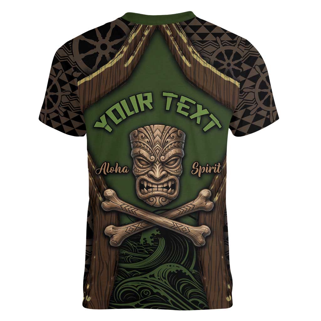 Personalised Hawaii Tiki Pirates Women V-Neck T-Shirt Kakau Pattern Polynesian Style