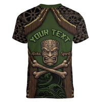 Personalised Hawaii Tiki Pirates Women V-Neck T-Shirt Kakau Pattern Polynesian Style