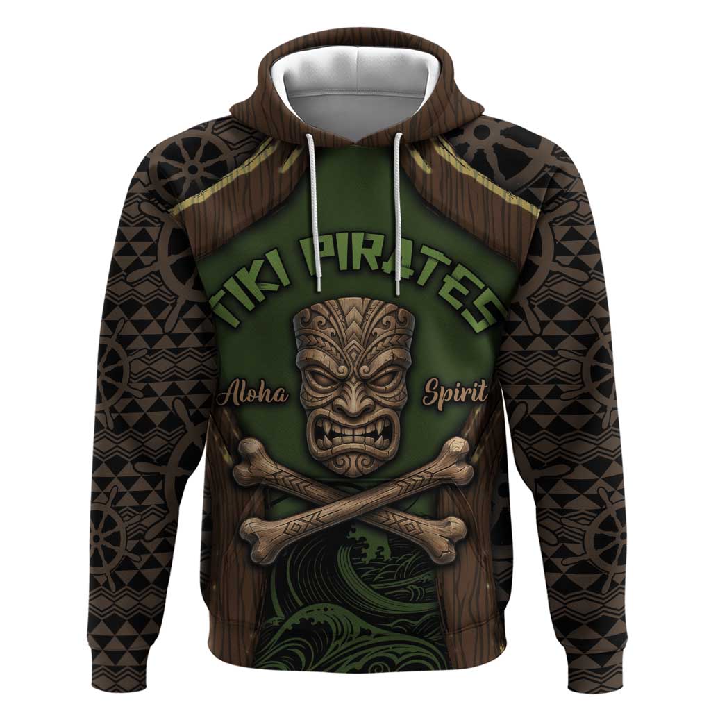 Personalised Hawaii Tiki Pirates Zip Hoodie Kakau Pattern Polynesian Style