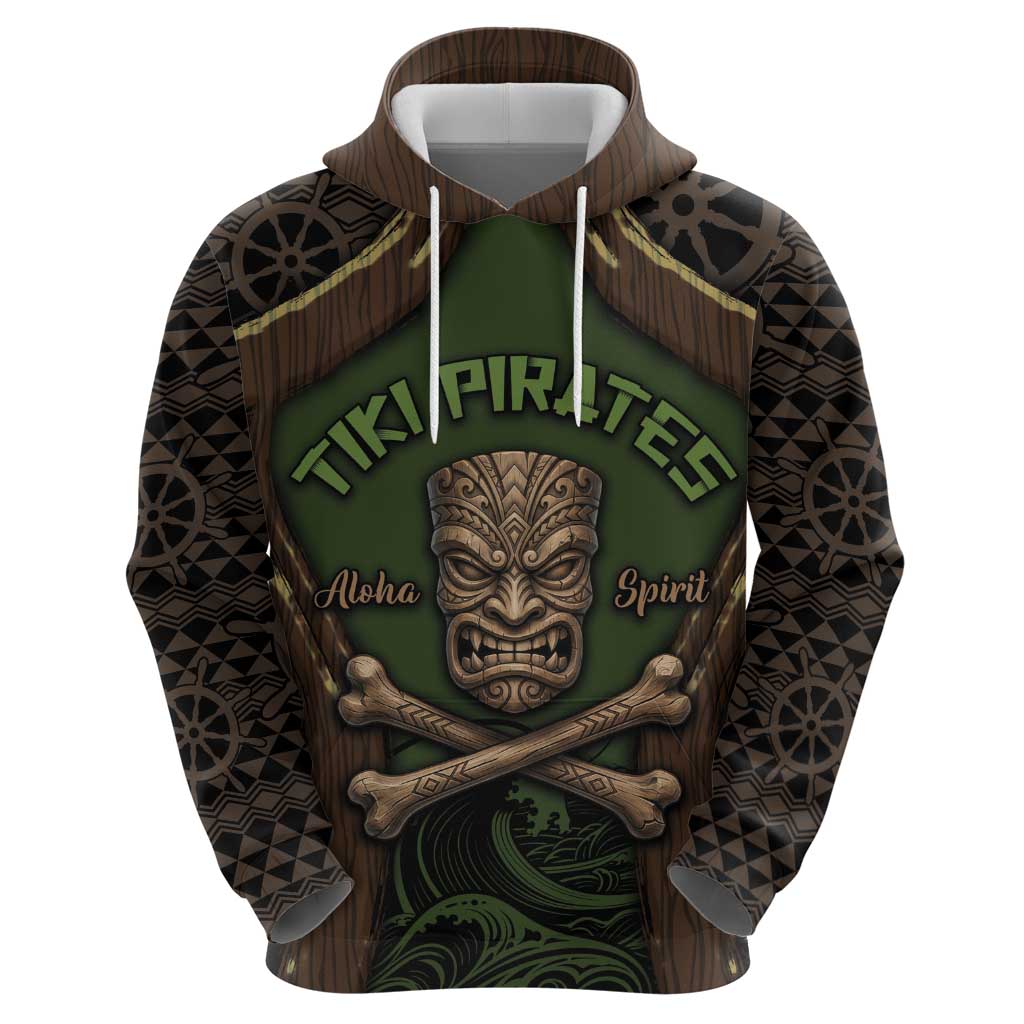 Personalised Hawaii Tiki Pirates Zip Hoodie Kakau Pattern Polynesian Style