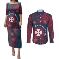 Personalised Wallis And Futuna Couples Matching Puletasi and Long Sleeve Button Shirt Hibiscus Polynesian Tribal Pattern