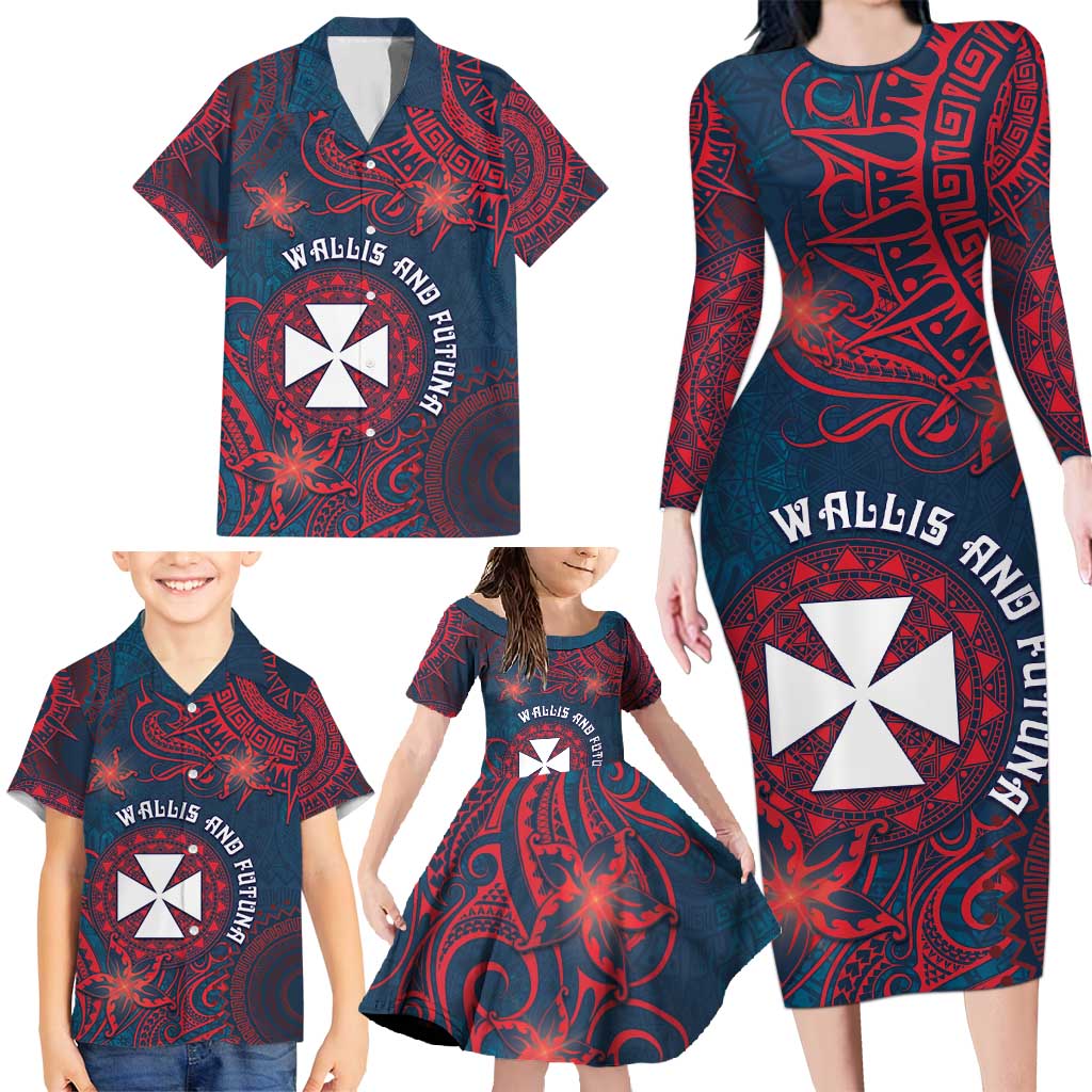 Personalised Wallis And Futuna Family Matching Long Sleeve Bodycon Dress and Hawaiian Shirt Hibiscus Polynesian Tribal Pattern DT05 - Polynesian Pride