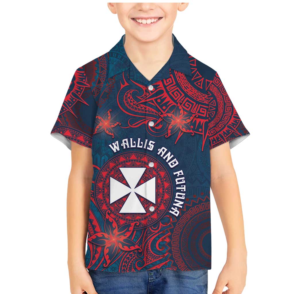 Personalised Wallis And Futuna Family Matching Mermaid Dress and Hawaiian Shirt Hibiscus Polynesian Tribal Pattern DT05 Son's Shirt Navy - Polynesian Pride