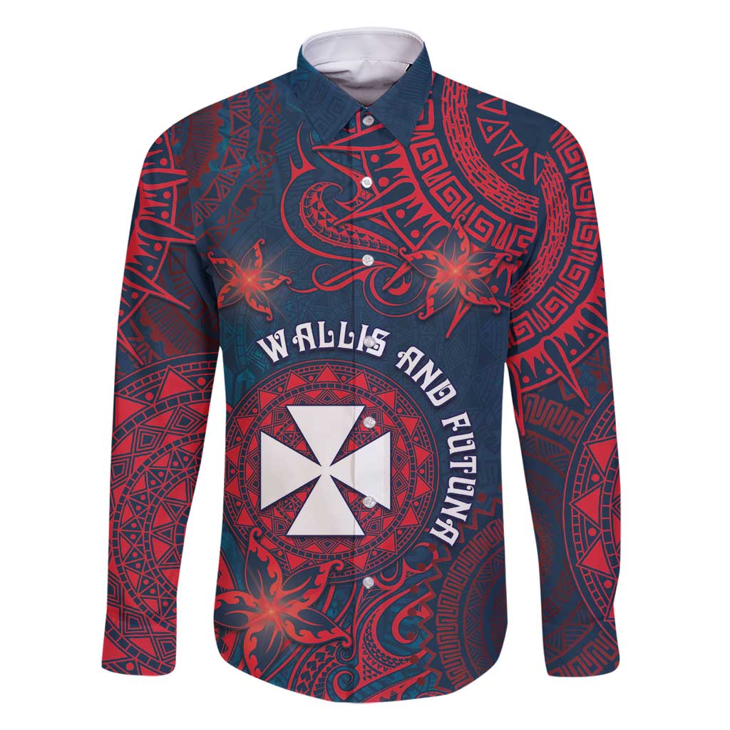 Personalised Wallis And Futuna Family Matching Off Shoulder Short Dress and Hawaiian Shirt Hibiscus Polynesian Tribal Pattern DT05 Dad's Shirt - Long Sleeve Navy - Polynesian Pride