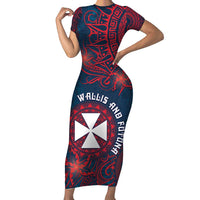 Personalised Wallis And Futuna Family Matching Short Sleeve Bodycon Dress and Hawaiian Shirt Hibiscus Polynesian Tribal Pattern DT05 Mom's Dress Navy - Polynesian Pride