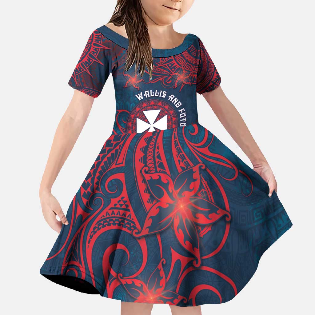 Personalised Wallis And Futuna Family Matching Summer Maxi Dress and Hawaiian Shirt Hibiscus Polynesian Tribal Pattern DT05 Daughter's Dress Navy - Polynesian Pride