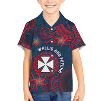 Personalised Wallis And Futuna Family Matching Summer Maxi Dress and Hawaiian Shirt Hibiscus Polynesian Tribal Pattern DT05 Son's Shirt Navy - Polynesian Pride