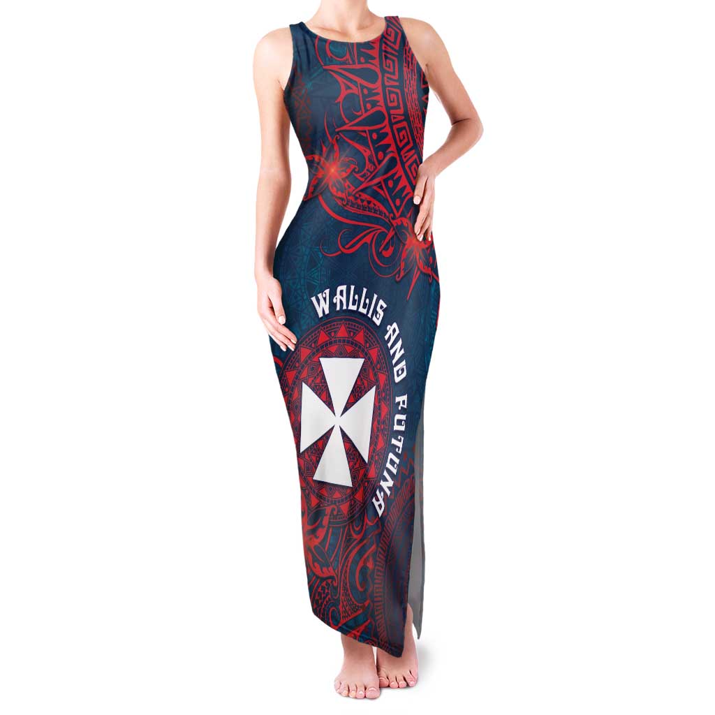 Personalised Wallis And Futuna Family Matching Tank Maxi Dress and Hawaiian Shirt Hibiscus Polynesian Tribal Pattern DT05 Mom's Dress Navy - Polynesian Pride