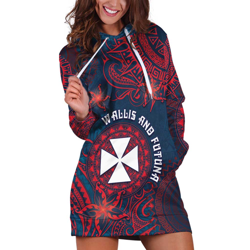 Personalised Wallis And Futuna Hoodie Dress Hibiscus Polynesian Tribal Pattern
