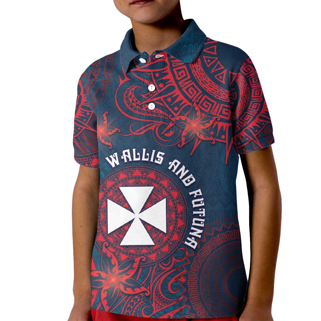 Personalised Wallis And Futuna Kid Polo Shirt Hibiscus Polynesian Tribal Pattern