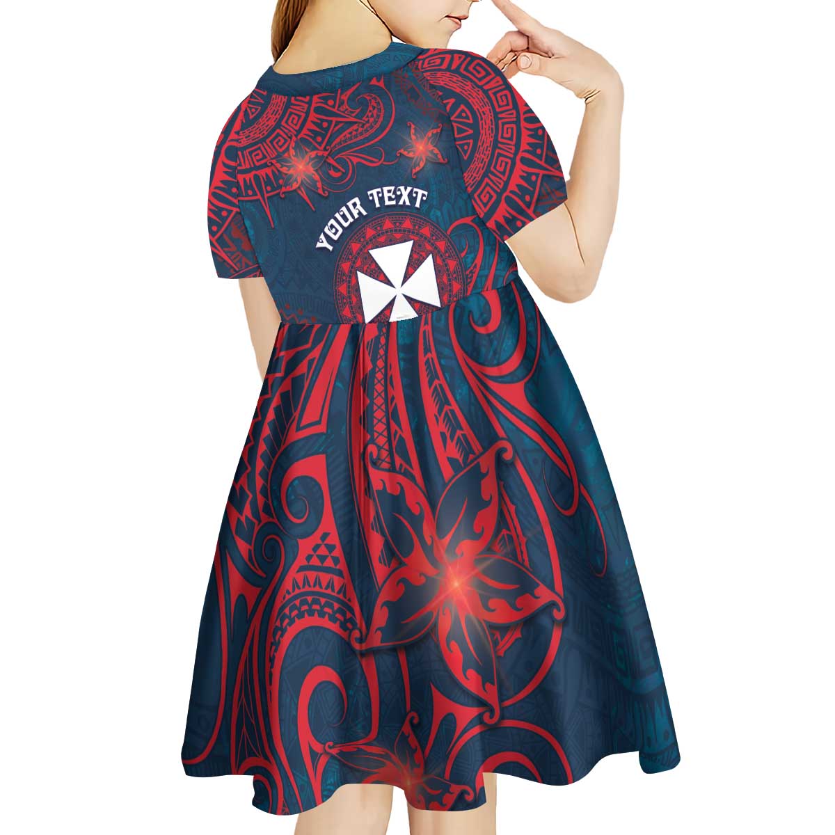 Personalised Wallis And Futuna Kid Short Sleeve Dress Hibiscus Polynesian Tribal Pattern