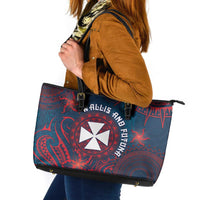 Wallis And Futuna Leather Tote Bag Hibiscus Polynesian Tribal Pattern