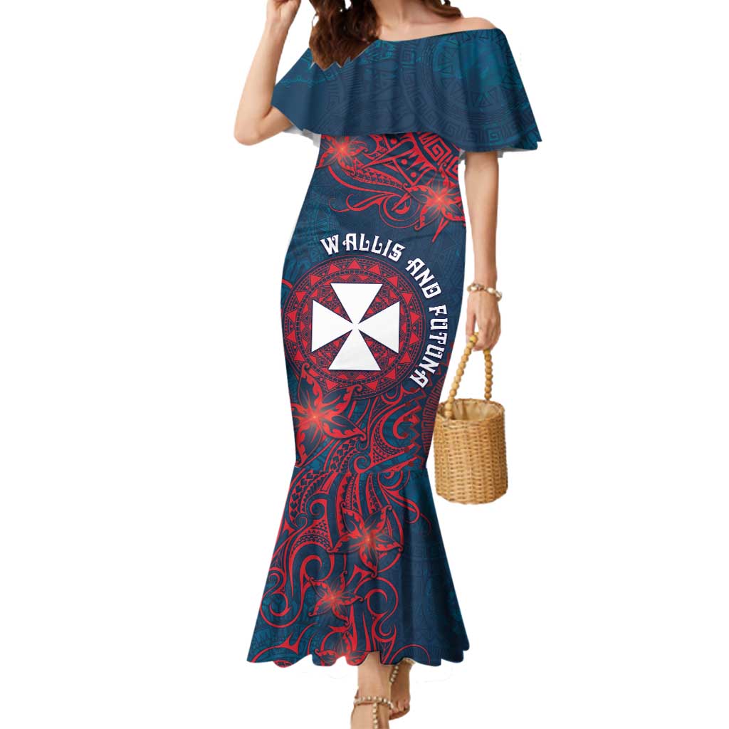 Personalised Wallis And Futuna Mermaid Dress Hibiscus Polynesian Tribal Pattern DT05 Women Navy - Polynesian Pride