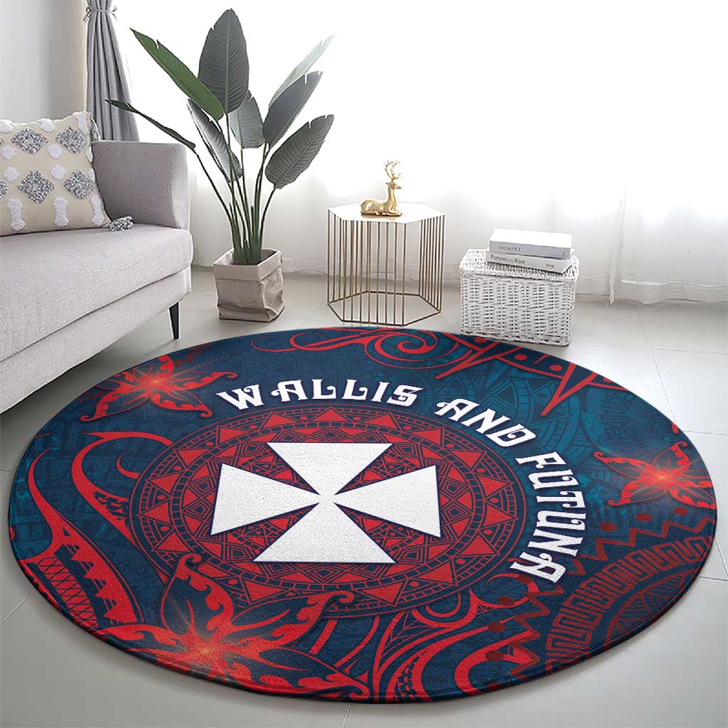 Wallis And Futuna Round Carpet Hibiscus Polynesian Tribal Pattern