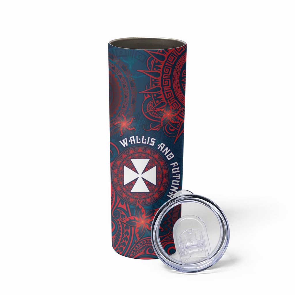 Personalised Wallis And Futuna Skinny Tumbler Hibiscus Polynesian Tribal Pattern