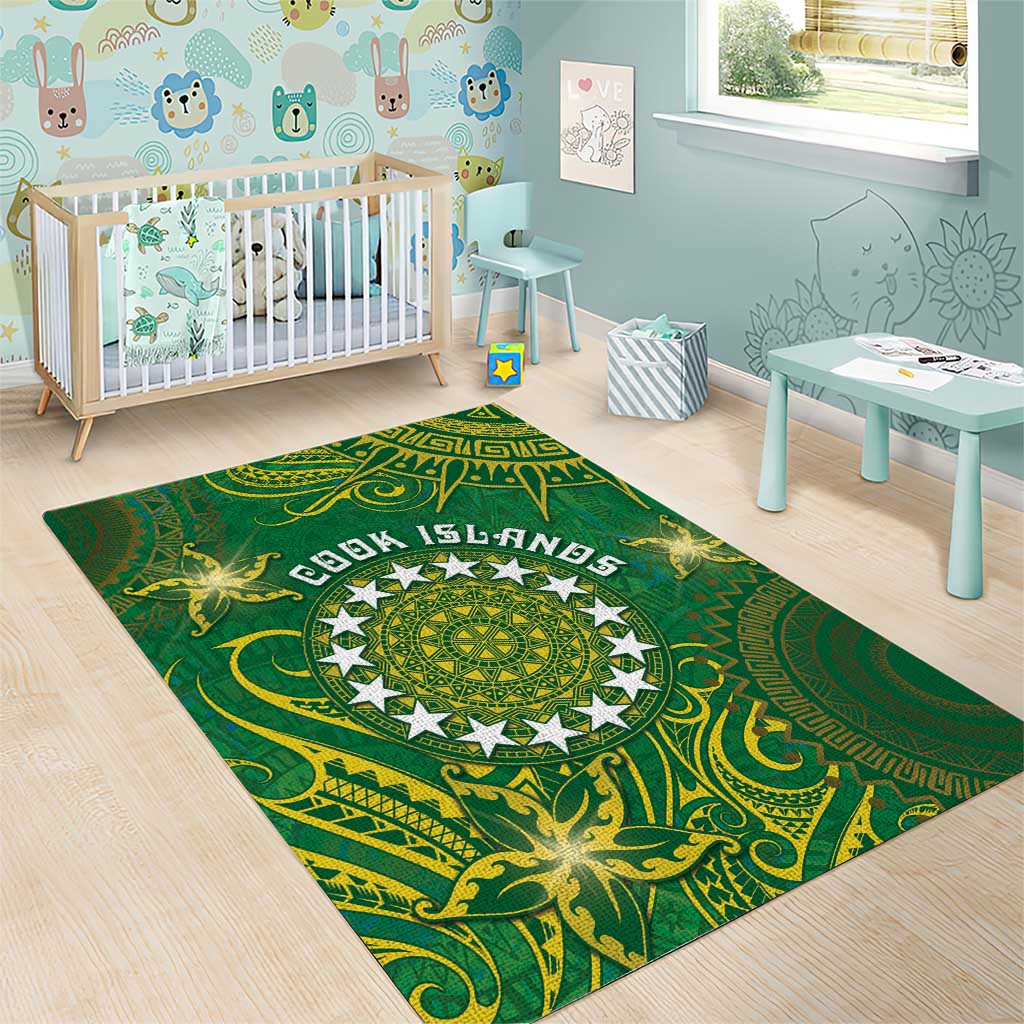 Cook Islands Area Rug Hibiscus Polynesian Tribal Pattern