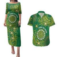Personalised Cook Islands Couples Matching Puletasi and Hawaiian Shirt Hibiscus Polynesian Tribal Pattern DT05 Green - Polynesian Pride