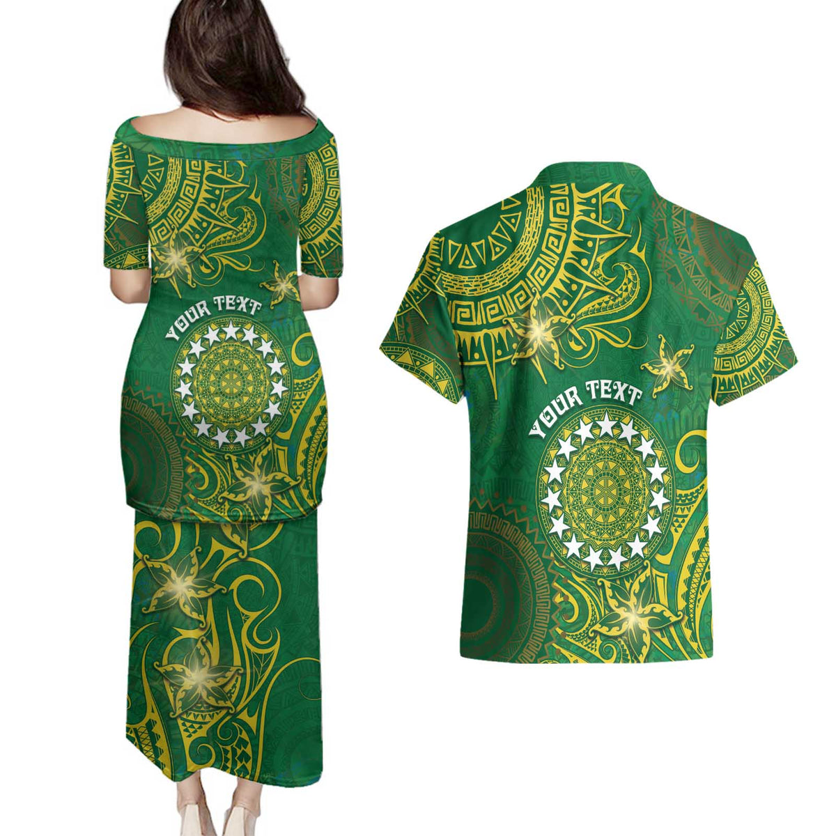 Personalised Cook Islands Couples Matching Puletasi and Hawaiian Shirt Hibiscus Polynesian Tribal Pattern DT05 - Polynesian Pride