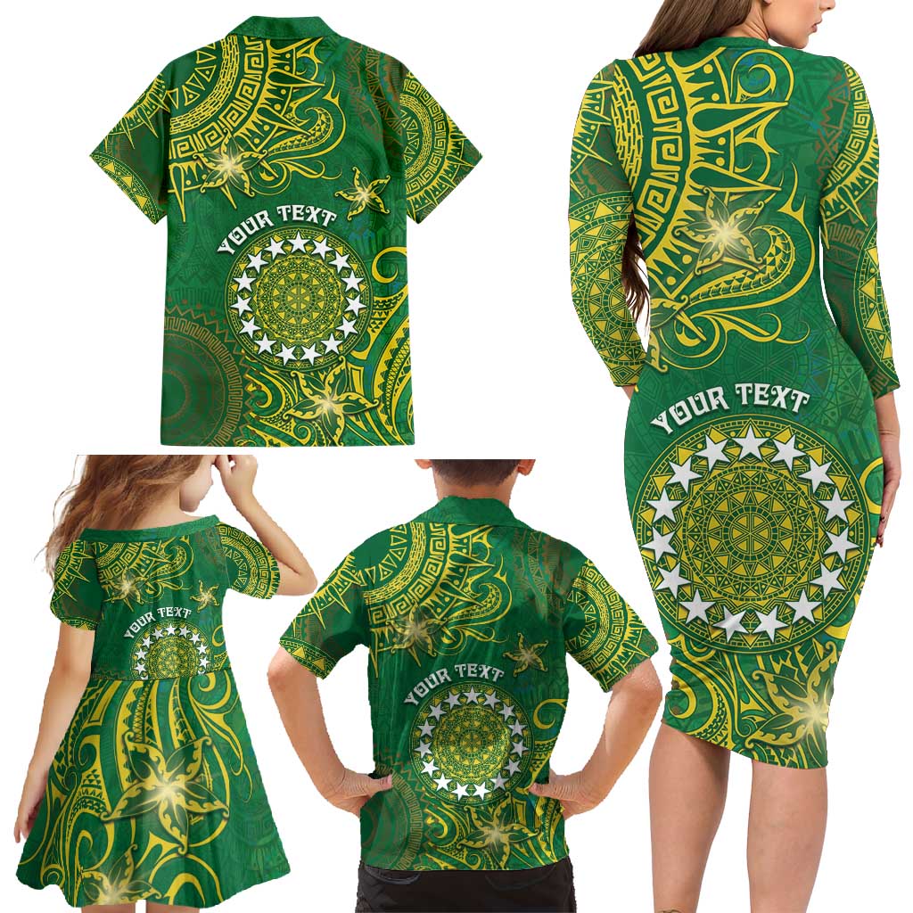 Personalised Cook Islands Family Matching Long Sleeve Bodycon Dress and Hawaiian Shirt Hibiscus Polynesian Tribal Pattern DT05 - Polynesian Pride