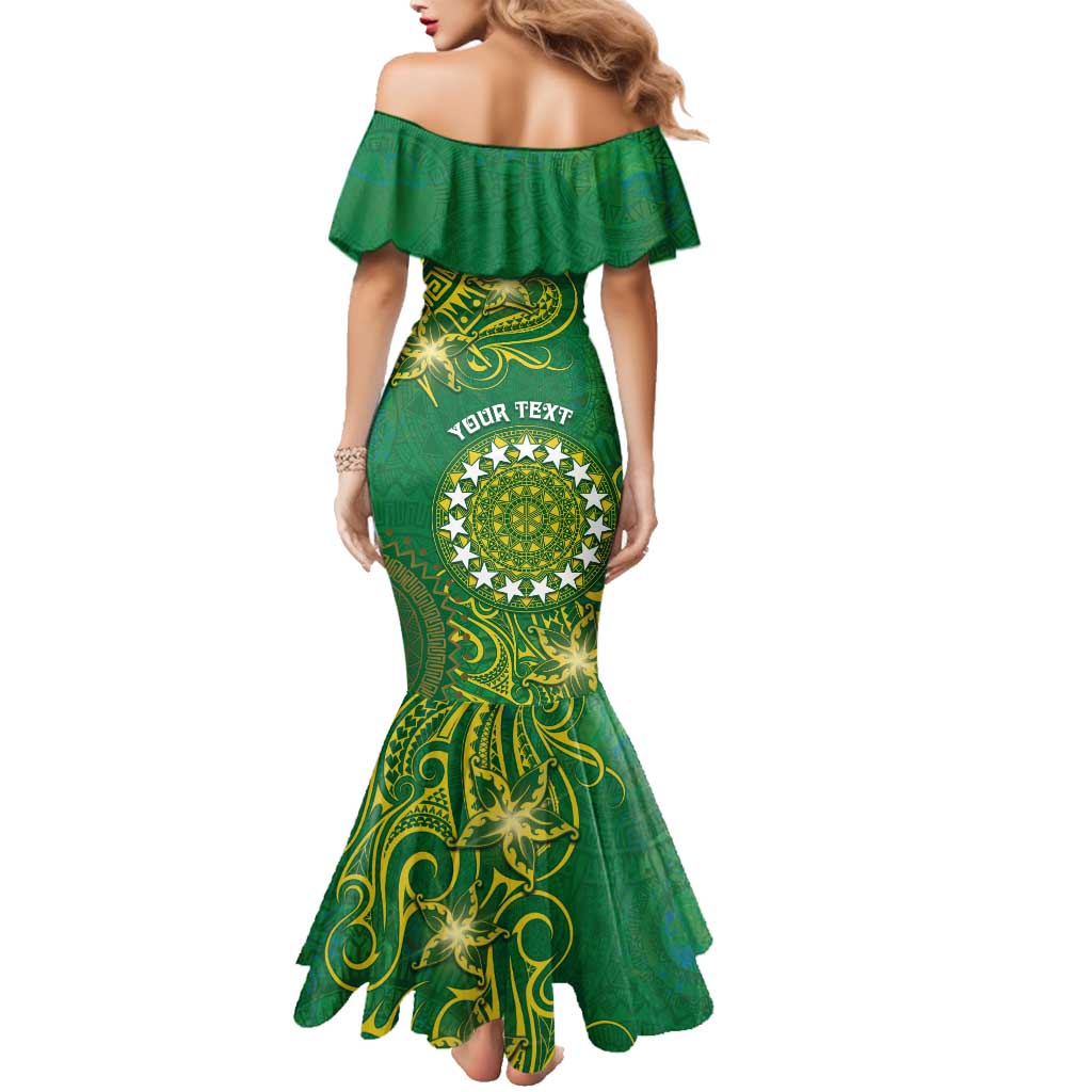 Personalised Cook Islands Family Matching Mermaid Dress and Hawaiian Shirt Hibiscus Polynesian Tribal Pattern