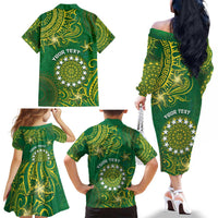 Personalised Cook Islands Family Matching Off The Shoulder Long Sleeve Dress and Hawaiian Shirt Hibiscus Polynesian Tribal Pattern DT05 - Polynesian Pride