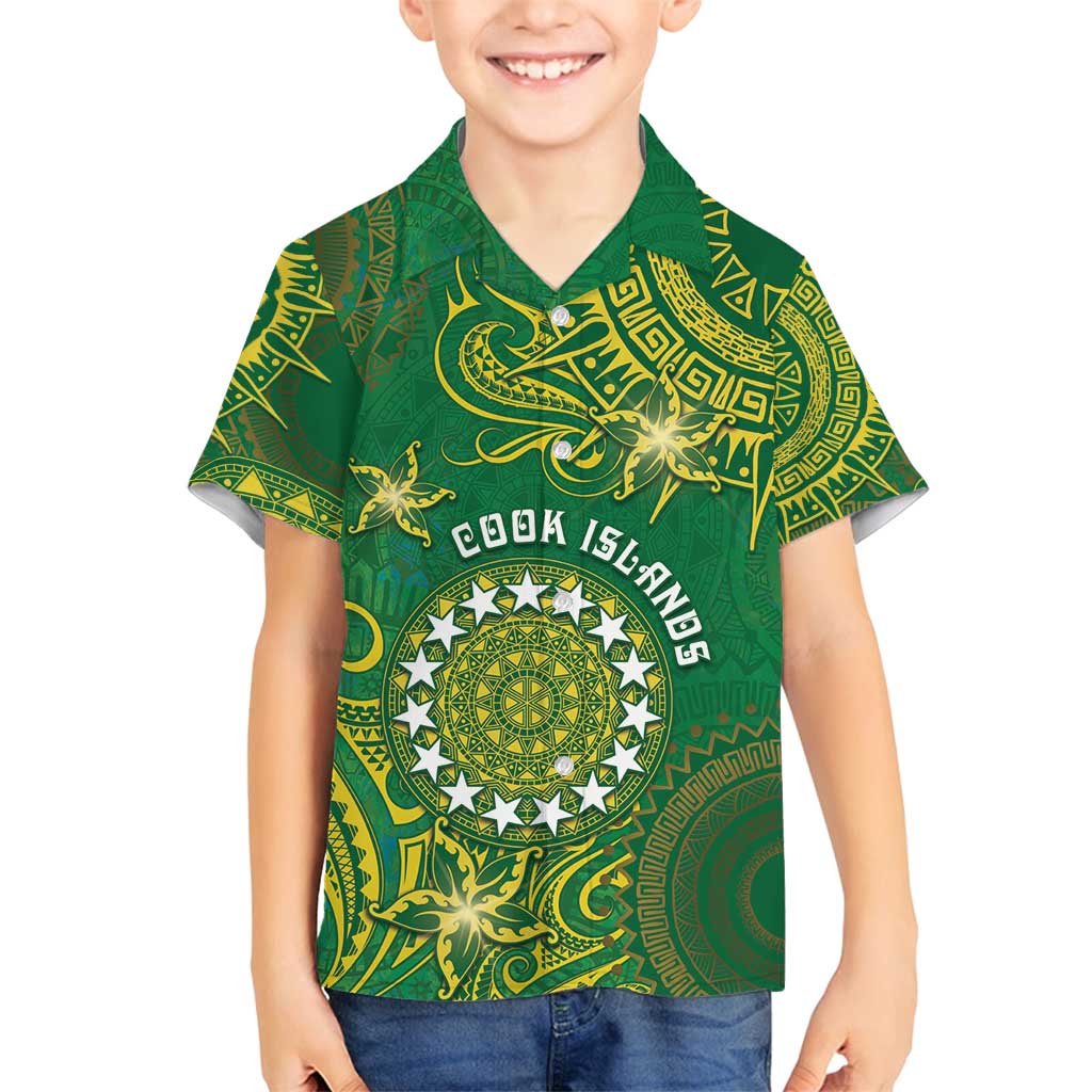 Personalised Cook Islands Family Matching Off Shoulder Maxi Dress and Hawaiian Shirt Hibiscus Polynesian Tribal Pattern