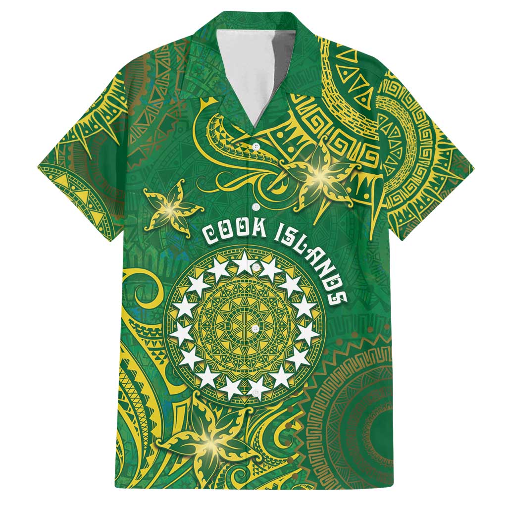 Personalised Cook Islands Family Matching Off Shoulder Short Dress and Hawaiian Shirt Hibiscus Polynesian Tribal Pattern