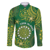 Personalised Cook Islands Family Matching Short Sleeve Bodycon Dress and Hawaiian Shirt Hibiscus Polynesian Tribal Pattern DT05 Dad's Shirt - Long Sleeve Green - Polynesian Pride