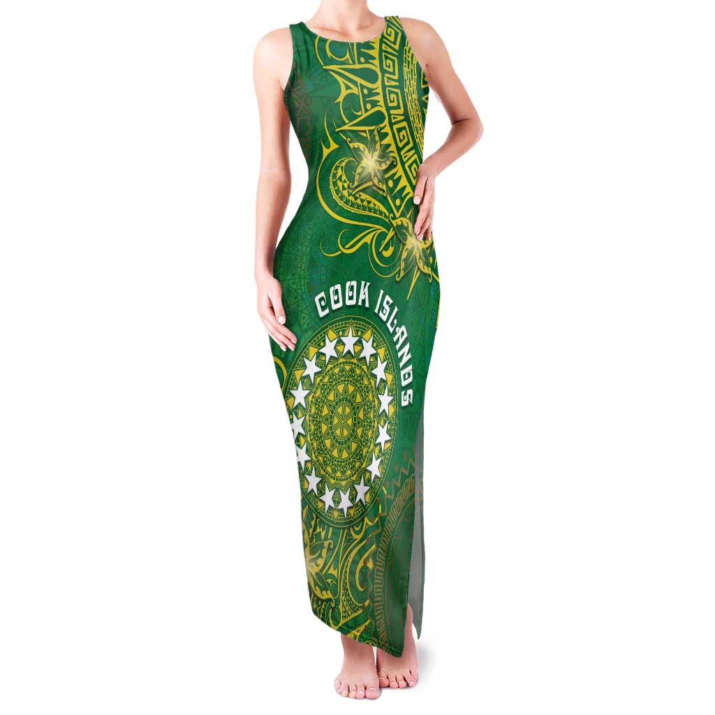 Personalised Cook Islands Family Matching Tank Maxi Dress and Hawaiian Shirt Hibiscus Polynesian Tribal Pattern