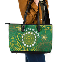 Cook Islands Leather Tote Bag Hibiscus Polynesian Tribal Pattern