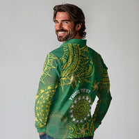 Personalised Cook Islands Long Sleeve Polo Shirt Hibiscus Polynesian Tribal Pattern