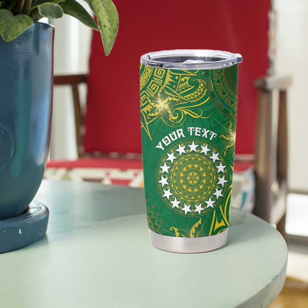 Personalised Cook Islands Tumbler Cup Hibiscus Polynesian Tribal Pattern