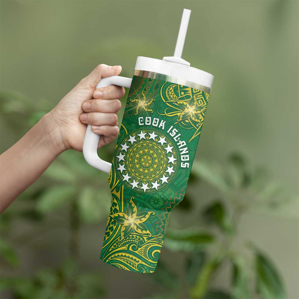 Personalised Cook Islands Tumbler With Handle Hibiscus Polynesian Tribal Pattern