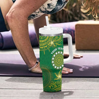 Personalised Cook Islands Tumbler With Handle Hibiscus Polynesian Tribal Pattern