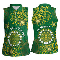 Personalised Cook Islands Women Sleeveless Polo Shirt Hibiscus Polynesian Tribal Pattern