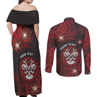 Personalised Easter Island Couples Matching Off Shoulder Maxi Dress and Long Sleeve Button Shirt Hibiscus Polynesian Tribal Pattern
