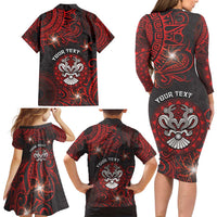 Personalised Easter Island Family Matching Long Sleeve Bodycon Dress and Hawaiian Shirt Hibiscus Polynesian Tribal Pattern