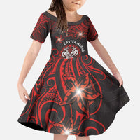 Personalised Easter Island Family Matching Off The Shoulder Long Sleeve Dress and Hawaiian Shirt Hibiscus Polynesian Tribal Pattern