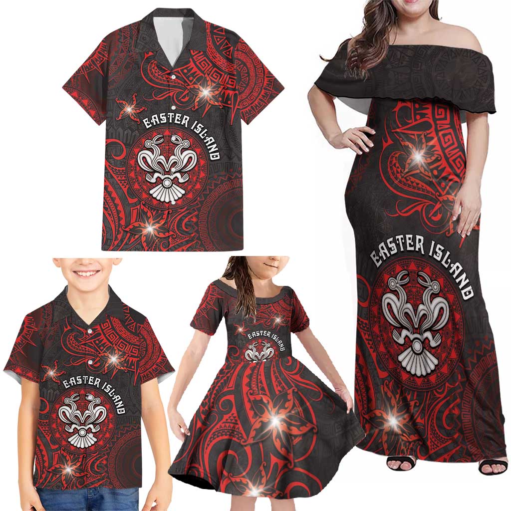 Personalised Easter Island Family Matching Off Shoulder Maxi Dress and Hawaiian Shirt Hibiscus Polynesian Tribal Pattern