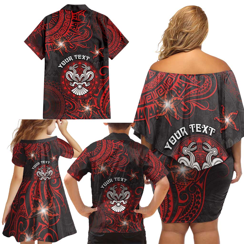 Personalised Easter Island Family Matching Off Shoulder Short Dress and Hawaiian Shirt Hibiscus Polynesian Tribal Pattern