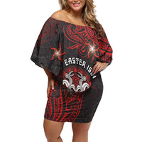 Personalised Easter Island Family Matching Off Shoulder Short Dress and Hawaiian Shirt Hibiscus Polynesian Tribal Pattern