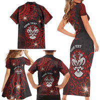 Personalised Easter Island Family Matching Short Sleeve Bodycon Dress and Hawaiian Shirt Hibiscus Polynesian Tribal Pattern
