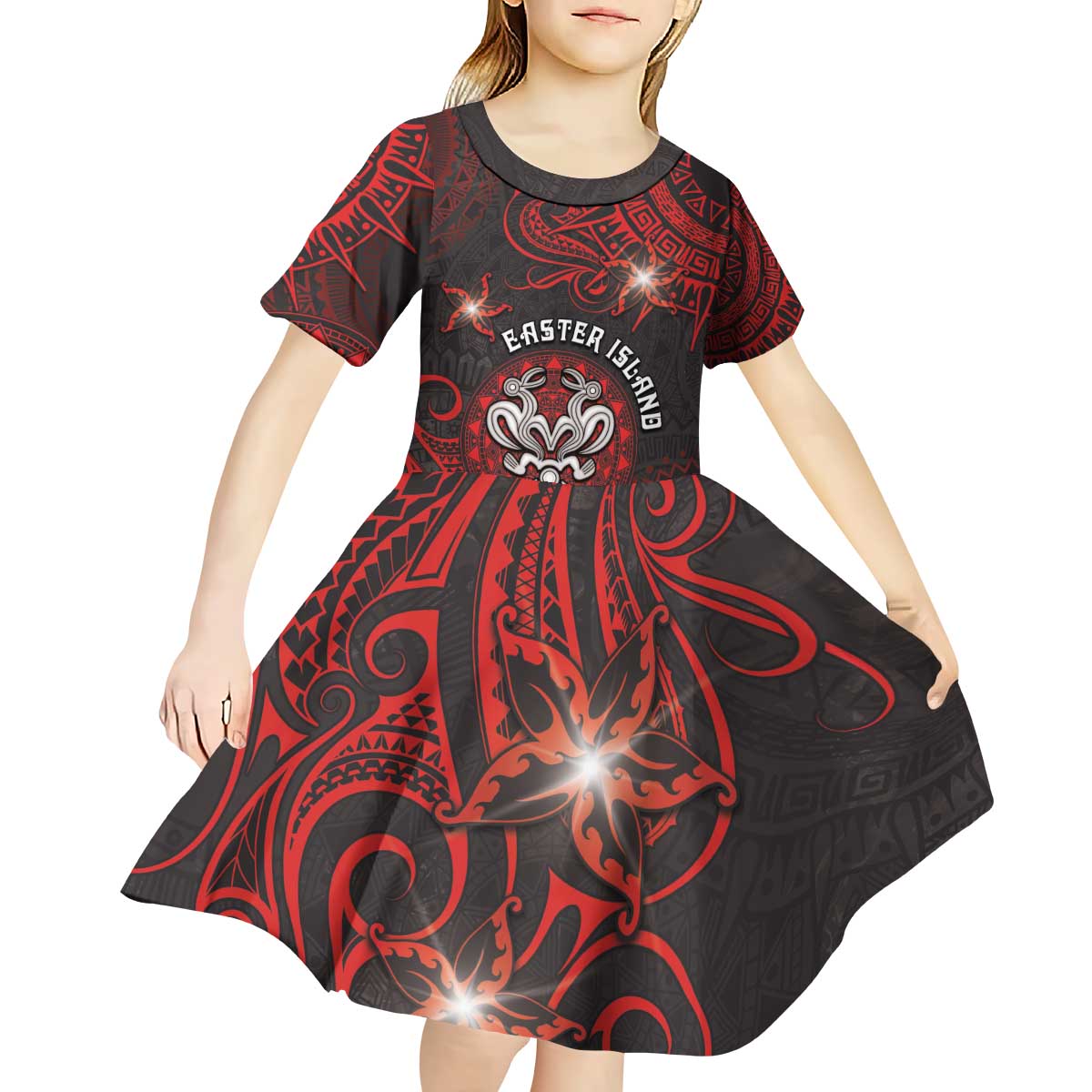 Personalised Easter Island Kid Short Sleeve Dress Hibiscus Polynesian Tribal Pattern